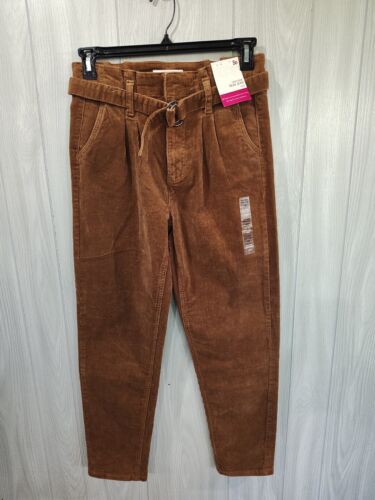 SO Pants Womens High Rise Mom Jeans Stretch Corduroy Belted Brown NWT Size 7/28W