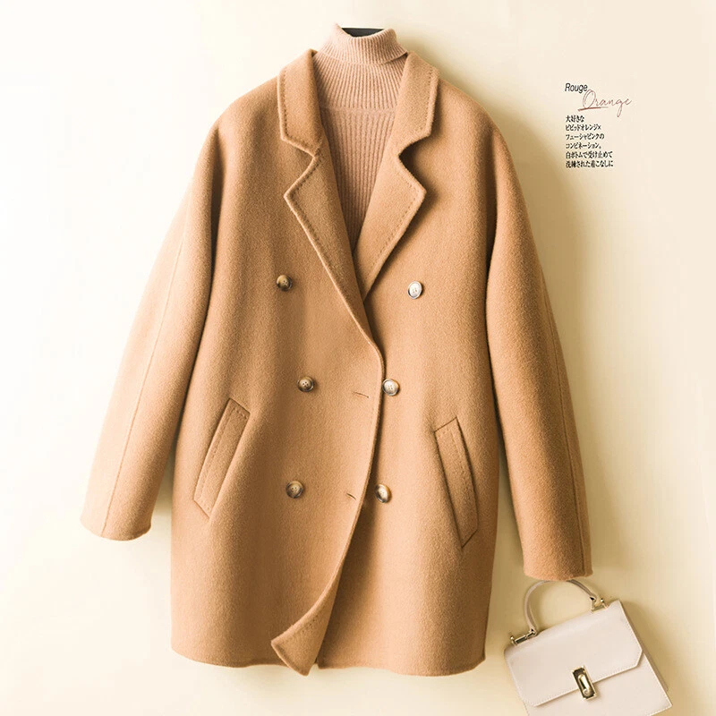 OFF WHITE Cappotto soprabito donna doppiopetto 100% lana collo risvolto medio lungo taglia primavera