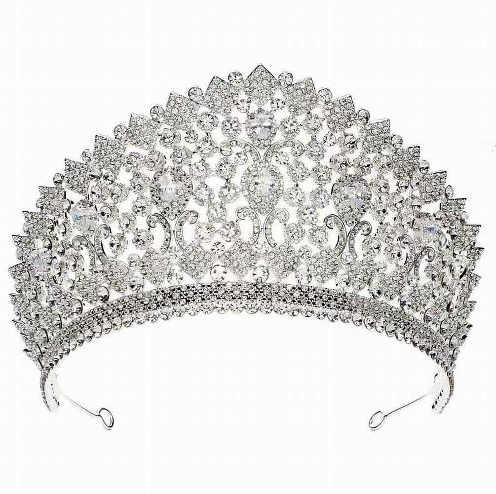 Classy CZ Stone Austrian Crystal Rhinestone Tiara Hair Crown Prom T177 Silver