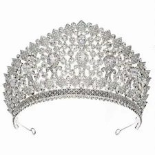 Classy CZ Stone Austrian Crystal Rhinestone Tiara Hair Crown Prom T177 Silver