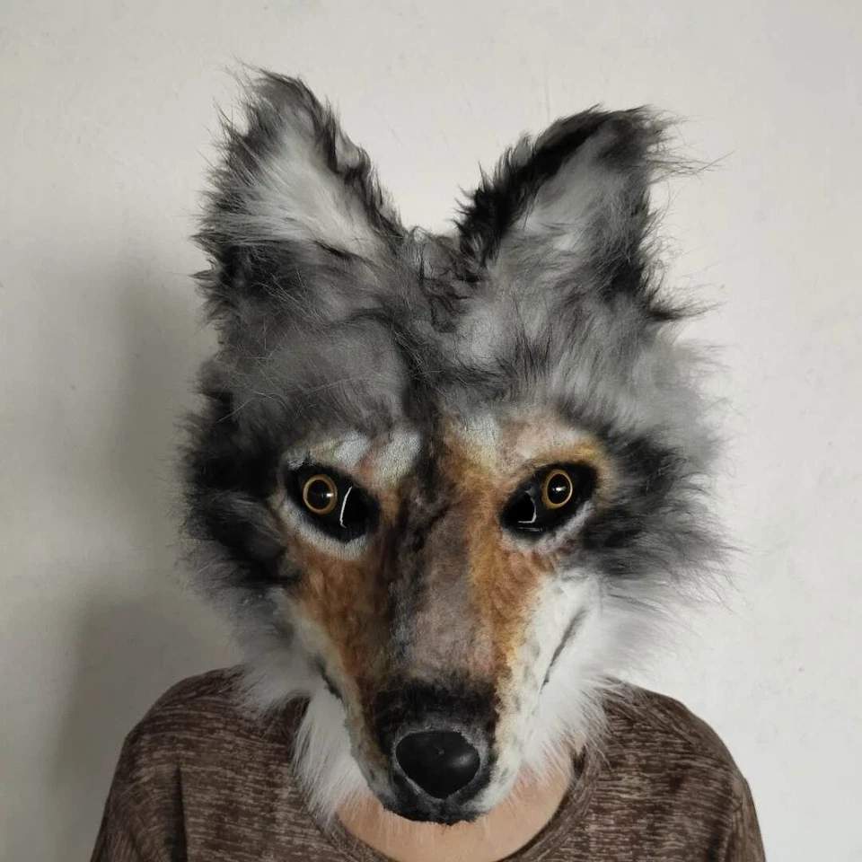 Máscara de látex con cabeza de animal Wolfhound accesorios de película disfraz con disfraces Foto 2 de 4