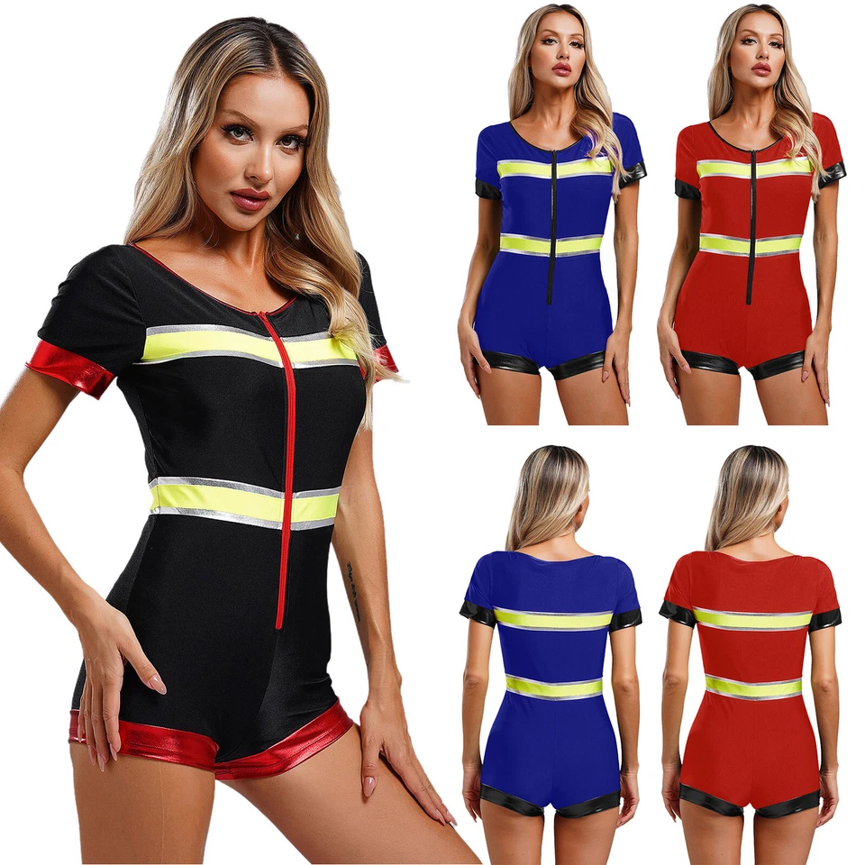 Damen Strampler Performance Body Feuerwehrfrau Feuerwehrmann Halloween Cosplay - Bild 2 von 4