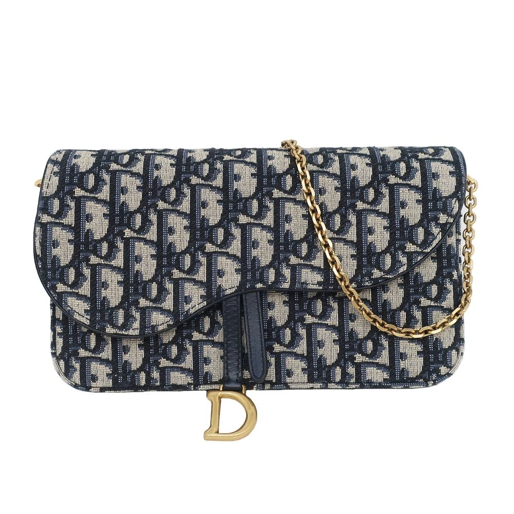 CHRISTIAN DIOR Pouch Shoulder Bag Jacquard Oblique Navy S5907 CTZQ_M928