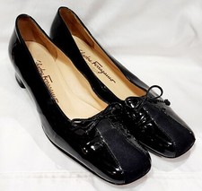 Salvatore Ferragamo Boutique BLACK LEATHER BOW Patent Pumps Heel 9 3A Women Used