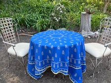 Made in France Provencal 100% Cotton Cicada (Bees) 64" Square Blue Yellow