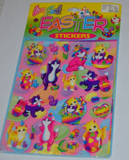 LISA FRANK EASTER 4 Sheets Stickers Vintage USA SEALED Eggs Cats Kittens HTF