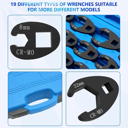 19PCS Flare Nut Crowfoot Wrench Set Metric Crows Foot Wrench Kit 3/8" 1/2" Drive - Picture 6 of 13
