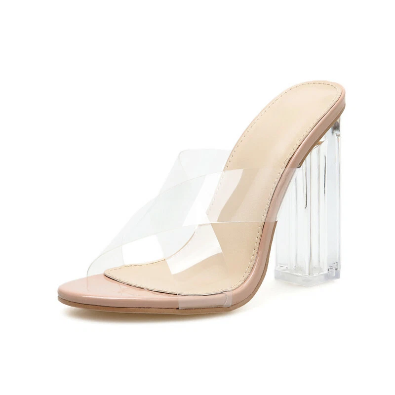 Clear strap block heel deals mules