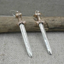 Sterling Silver & Bronze Viking Celtic Sword Earrings Keith Jack Jewelry Boxed