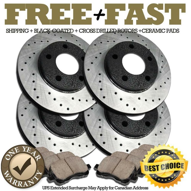 H0934 FRONT+REAR BLACK Brake Rotors Pads FOR 2002 2003 2004 FORD