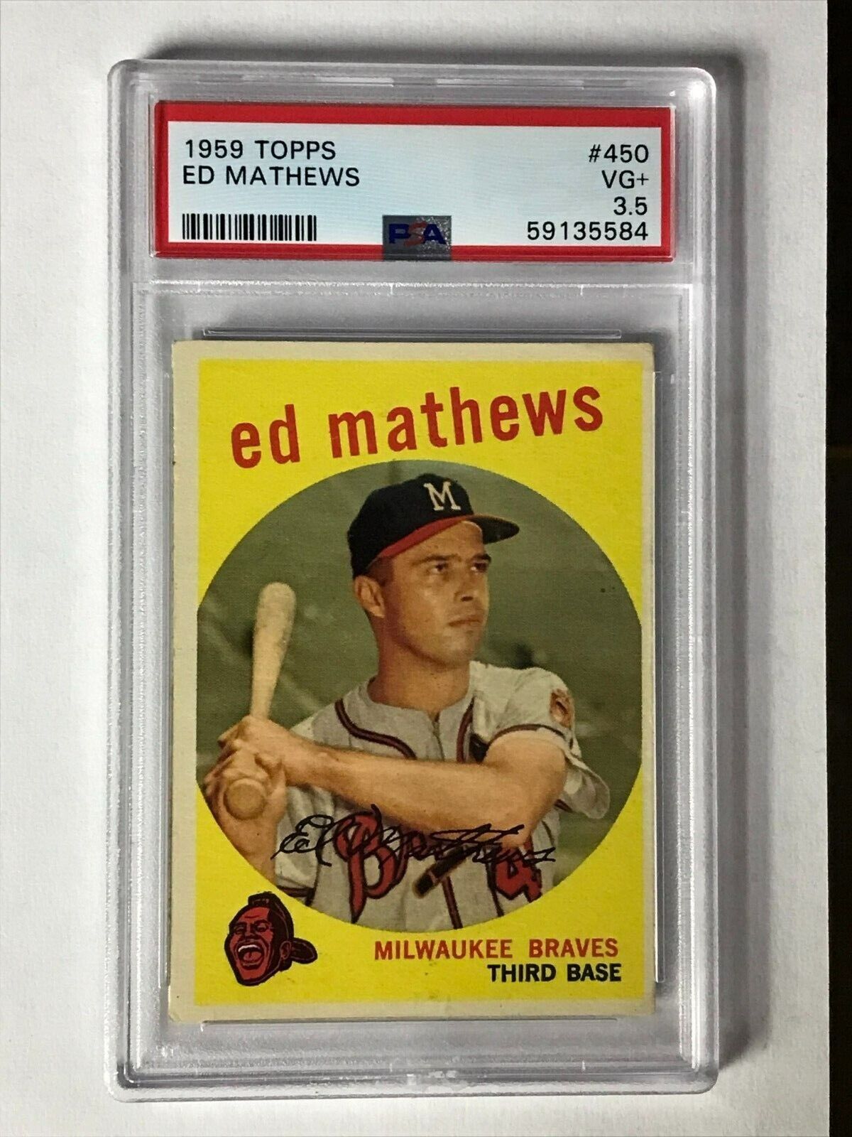 1959 Topps Ed Mathews #450 Braves PSA 3.5 GOOD EYE APPEAL & COLOR GRADED 2022 