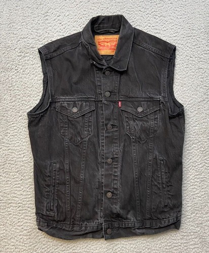 Mens Black Denim Vest Size 