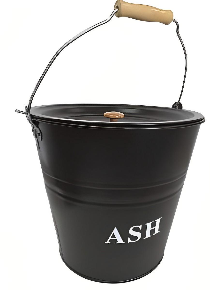 Black Metal Ash Bucket With Lid FirePlace Coal Bin Skuttle Fire Log