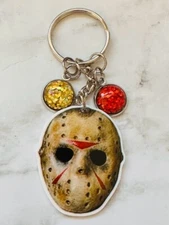 Halloween Mask Key Chain Backpack Tag Zipper Pull Black Red Glitter Charms