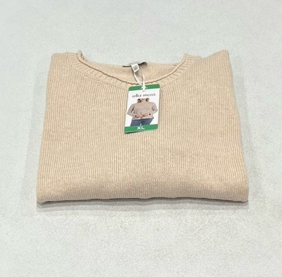 Ella Moss Women's Crewneck Cozy Long Sleeve Sweater, Tan, Size XL