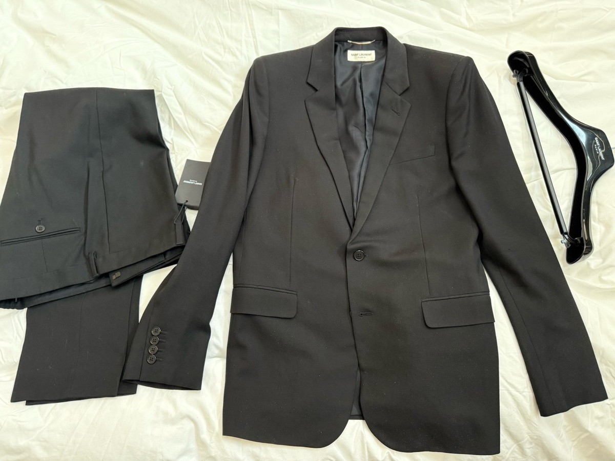 SAINT LAURENT Suit Virgin Wool Black Silk Lined YSL IT50 Jacket