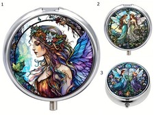 Pill Box Organizer Case Travel Container 3 Compartment Spring Latch Round Fairy