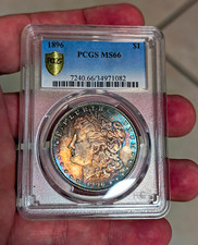1896 Beautifully Toned Morgan Silver Dollar $1 PCGS MS66 NR!! image
