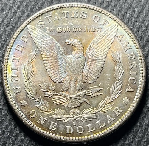 Attractive Album Toning On This Uncirculated 1881-S Morgan Silver Dollar