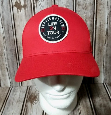 Travis Mathew Life of Tour Snapback Trucker Hat Cap Red FlexFit Sponsorship