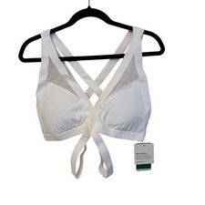 Halara White Crisscross Mesh Sports Bra Halter Back Detail Size L NWT