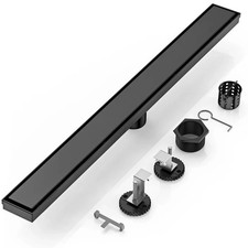 DLONE 36" Matte Black Linear Shower Drain Stainless Steel Tile Insert Modern