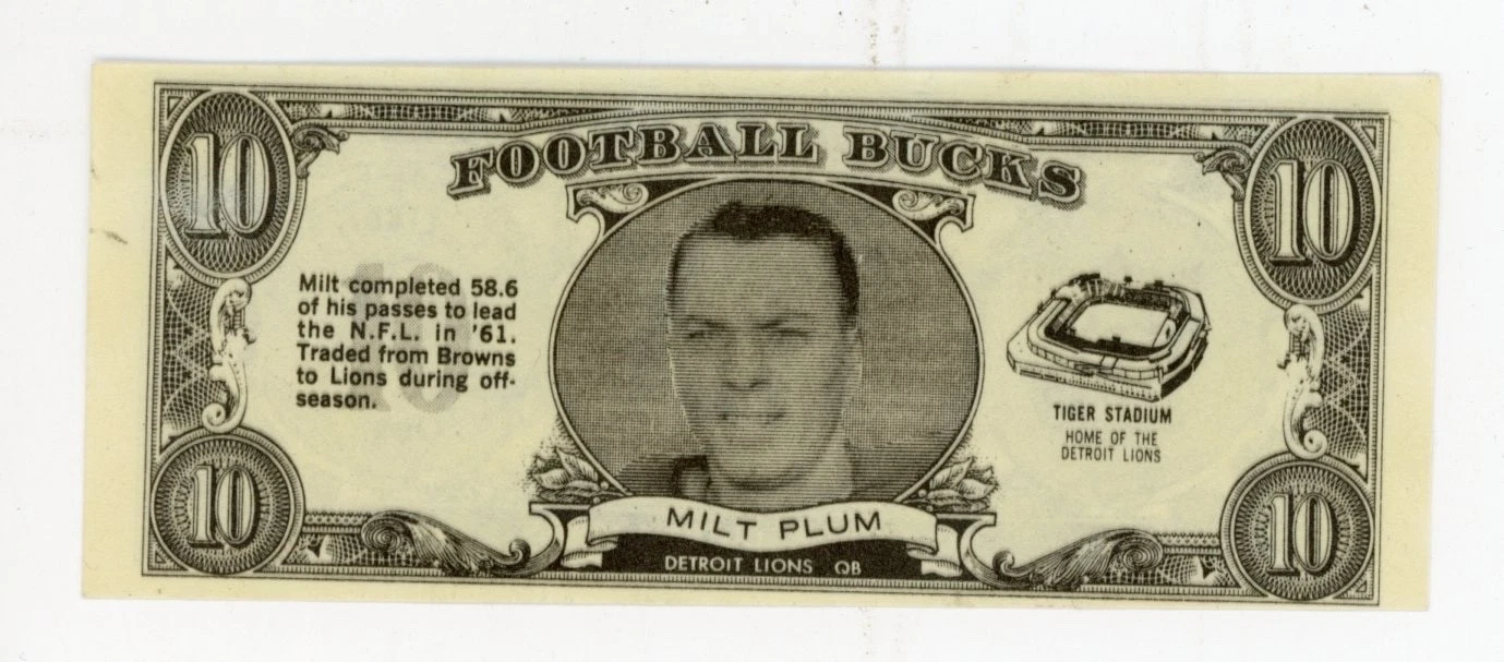 1962 TOPPS FOOTBALL BUCKS #40 MILT PLUM DETROIT LIONS NM/0C