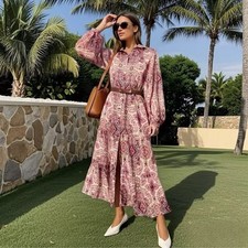 ZARA NWT WOMAN SS25 BELTED PRINTED MIDI DRESS MULTICOLORED 2298/061