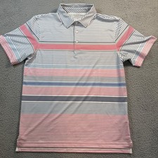 Vineyard Vines Performance Mens Medium Polo Shirt Striped White Red Blue