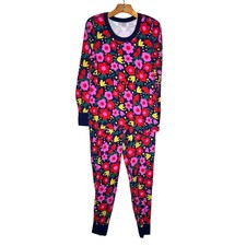 Hanna Andersson Adult XL/L Floral Long John Pajama Set Organic Cotton Navy Pink