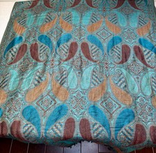 Vintage Paisley Pashmina Shawl Scarf Turquoise Copper Brown Fringe 28" X 72"
