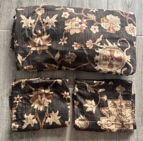Ralph Lauren King Harriman Duvet & 2 King Shams Brown Floral Sateen RARE EUC - Picture 2 of 15