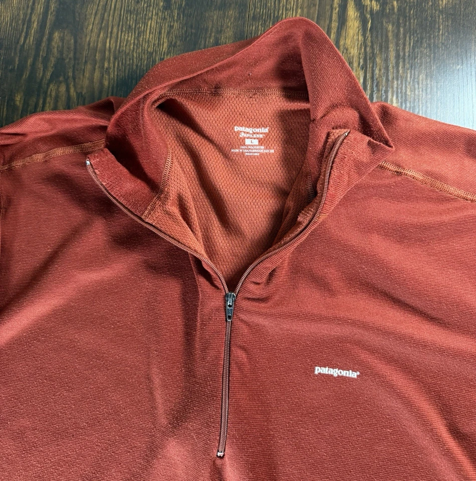 Camisa Patagonia Masculina Tamanho L Capilene 1/4 Zíper Camada Base Feita nos EUA Manga Longa - Imagem 2 de 4