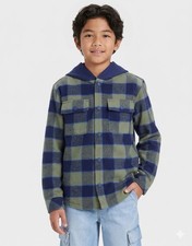 Small 6-7 Boys Hooded Shirt Jacket-warm Plaid Flannel Long Sleeve-cat Jack