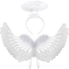 White Angel Costume Wings Halo Headband 23.5 x 13.2 in Goose Feather Straps