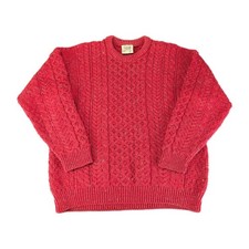 Vintage XL Carraig Donn 100 Pure New Wool Cable Knit Aran Red Sweater Ireland