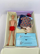 Vintage Mattel 1960's Ken Doll W/Blonde Flocked Hair, Carrying Case, Clothes, Sh