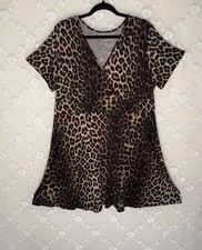 SHEIN 3XL Multicolor Leopard Print Opaque Stretch Fit & Flare Shift Dress 44 B