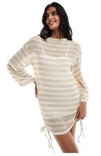 ASOS DESIGN Glitter Stitch Crochet Mini Dress Cover Up Top New NWT Metallic Mesh