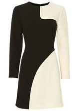 Donna Morgan Colorblock Long Sleeve Sheath Dress 12 Black Cream 60s Contrast