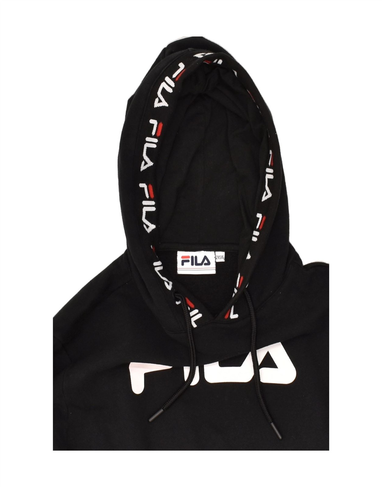 FILA maglione donna con cappuccio grafica crop UK 2 2XS nero cotone BF08