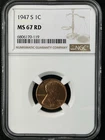 1947-S  1C RD  Lincoln Wheat One Cent NGC MS67RD   6806170-119
