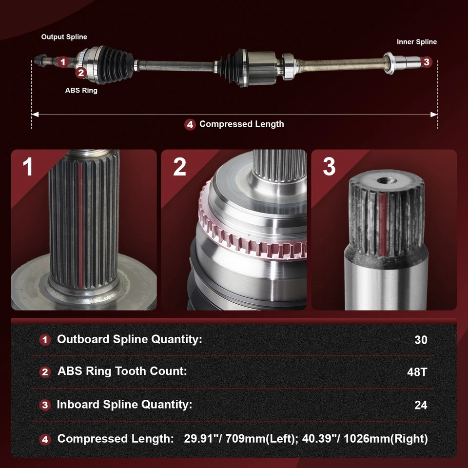 Pair Front CV Axle Shaft for 2004 05 2006 2007 2008 2009 2010 Toyota Sienna 2WD - Image 3 of 4