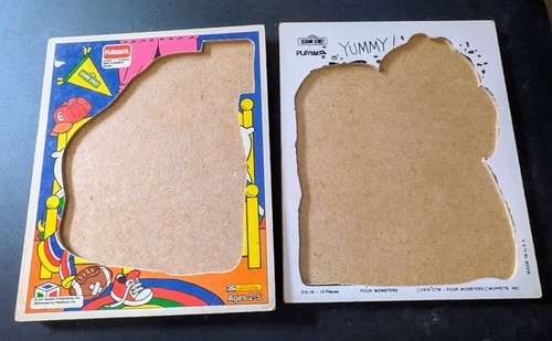 Vintage Playskool 1976 And 1980s Sesame Street Wooden Puzzle Frame Lot Of 2 D1 - Picture 3 of 3