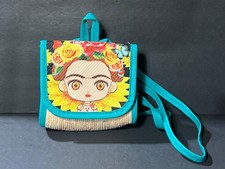 Frida Kahlo Mini Backpack Animated Female Floral Natural Fiber And Green