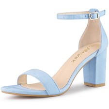 Allegra K Women's Buckle Ankle Strap High Chunky Heels Sandals 10 Sky Blue
