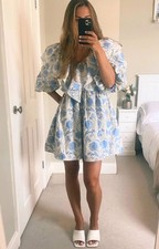 ASOS Womens Blue Floral Print Mini Dress V-Neck RRP £85