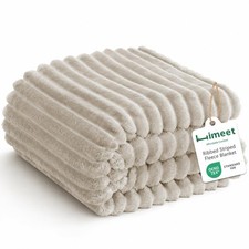 Linen Throw Blanket Couch 300GSM Ribbed Fleece 50x60 Inch Soft Cozy Warm