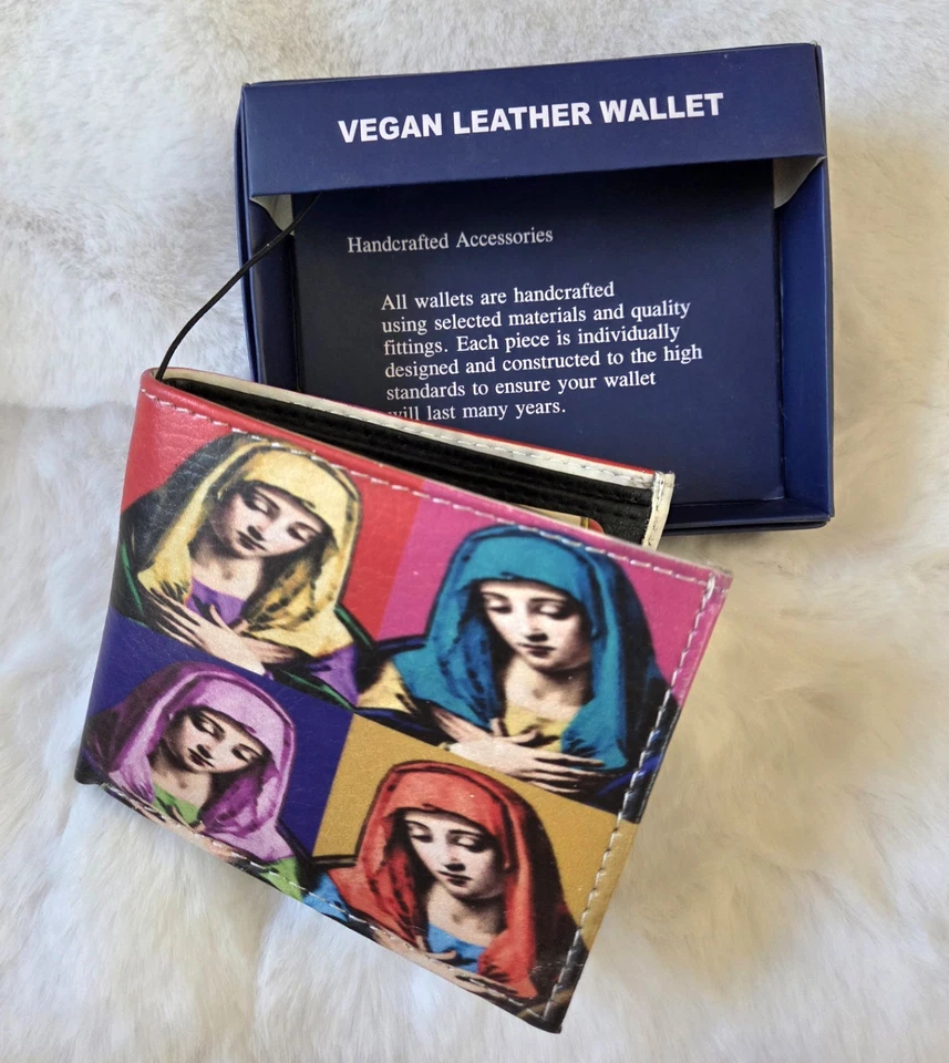 Men's Vegan Leather Wallet Religious Virgin Mary Print Bi-Fold Bright Color New  - Image 2 of 4