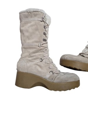 REPORT ICON Chunky 90s Y2K Suede Sleigh Faux Fur Lace Up Boots
